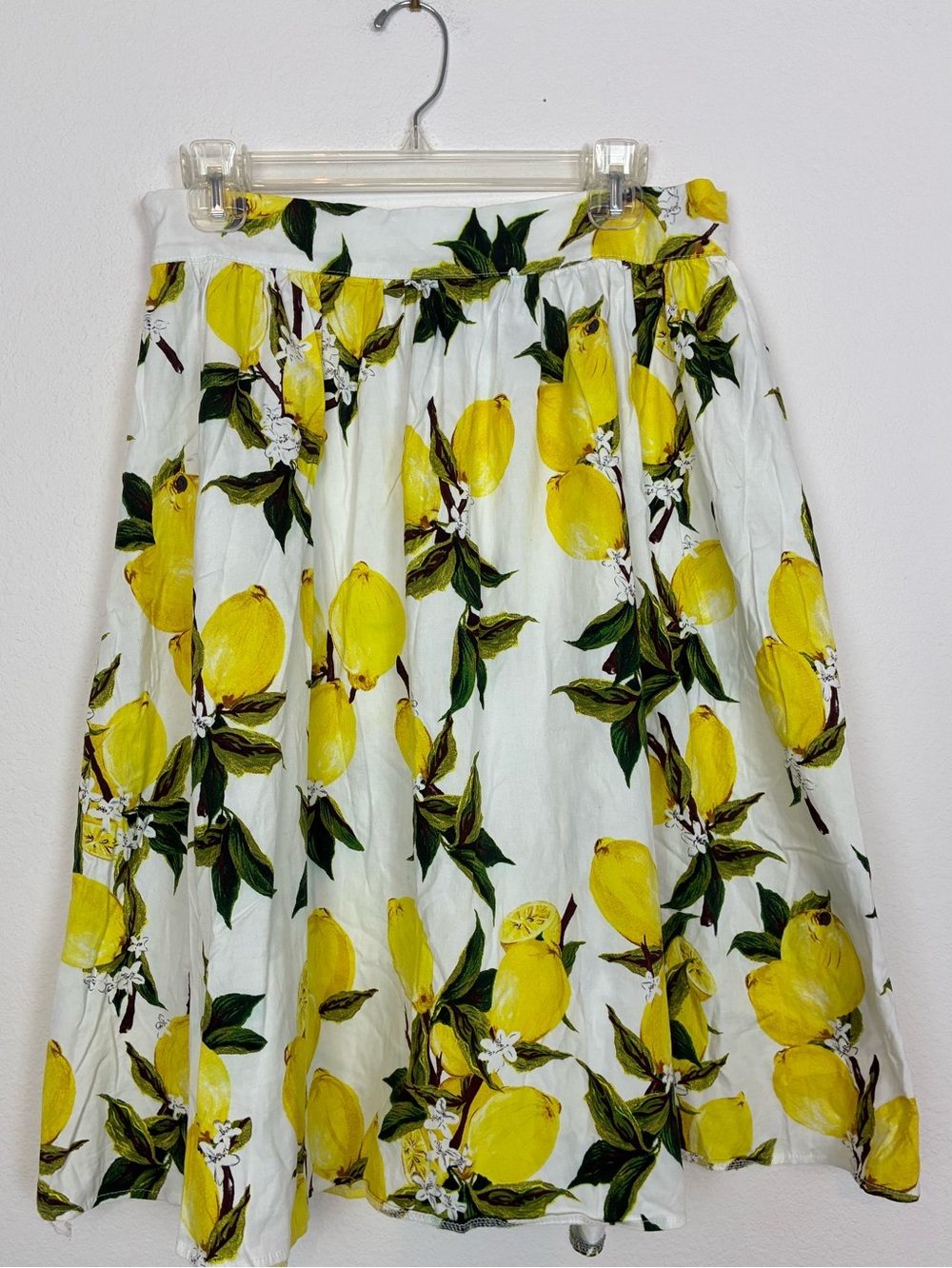 Women's White Lemon-Print A-Line Skirt Side Zip